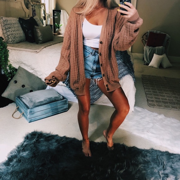 Vintage Sweaters - caramel chunky knitted cardigan